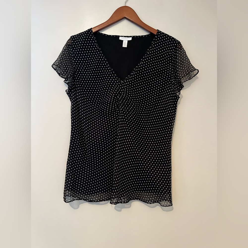 Charter Club Shirt size 14 Polka Dot, sheer flowy layer over liner